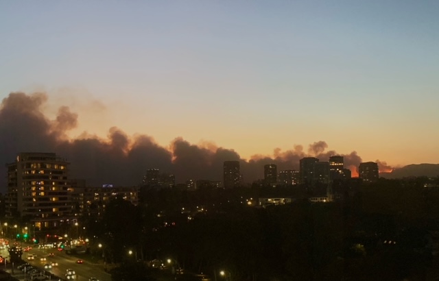 First night - looking NW from BH at Westwood = about 12 miles behind it you can see the fire coming over the mounting in real time